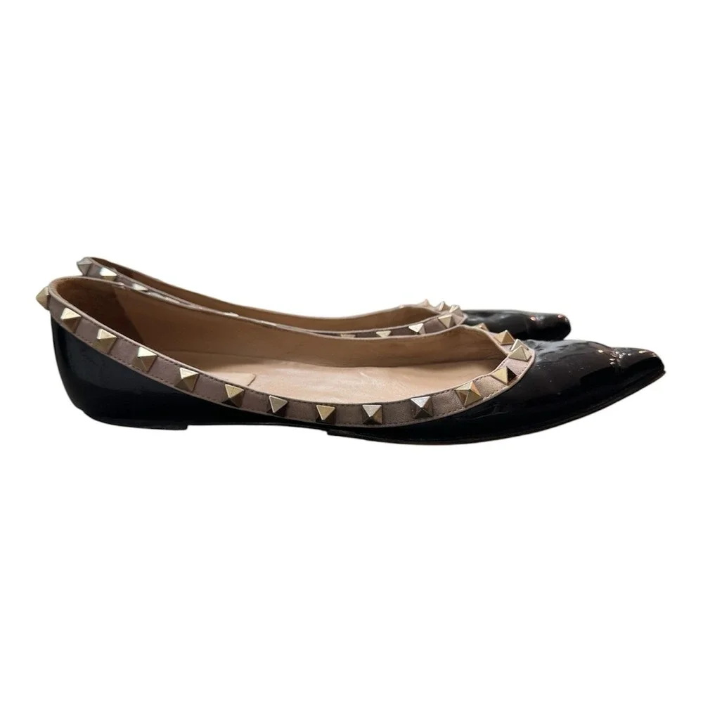 Authentic Valentino Garavani Black Leather‎ Rockstud Ballet Size EU 37.5